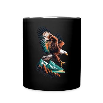 Eagle and mountain landscape in harmony - Full Colour Mug - black - Front