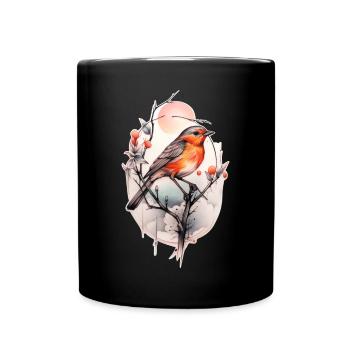 Robin on a Branch - TattooStyle - Full Colour Mug - black - Front