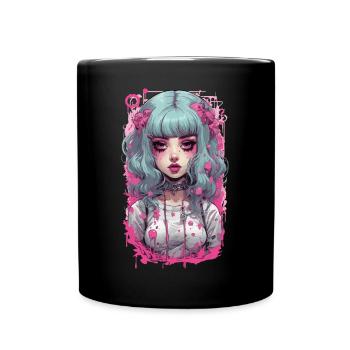 Kawaii Psycho Goth Girl Pastel Aesthetic Design - Full Colour Mug - black - Front