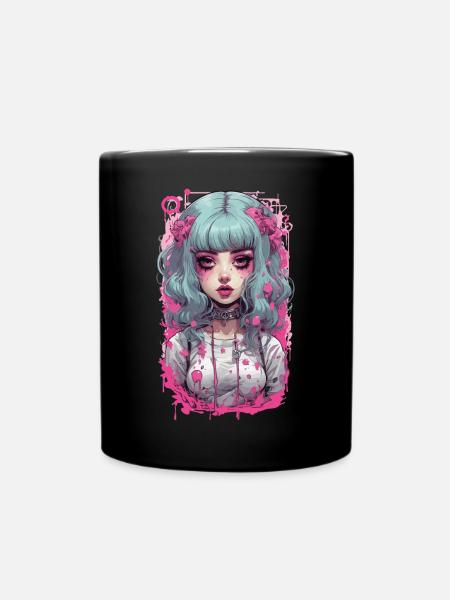Kawaii Psycho Goth Girl Pastel Aesthetic Design - Full Colour Mug - black