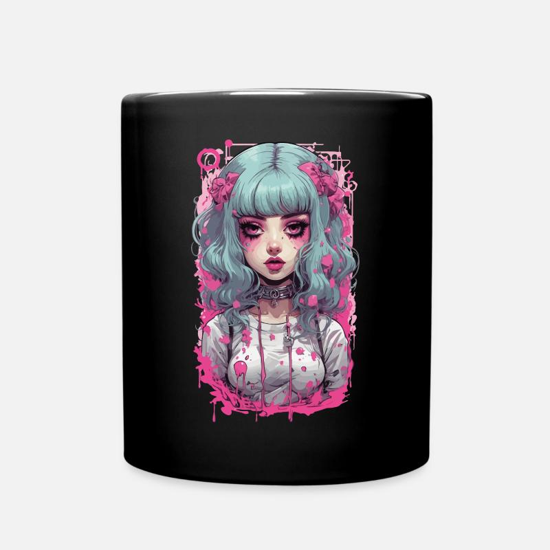Kawaii Psycho Goth Girl Pastel Aesthetic Design - Full Colour Mug - black