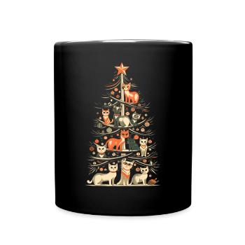 Katzen Tannenbaum Weihnachten Christbaum - Tasse einfarbig - Schwarz - Vorne