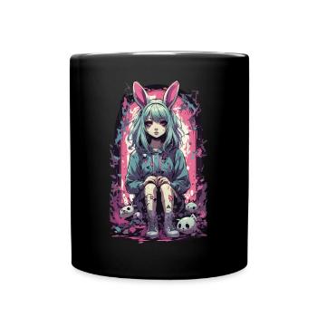 Kemonomimi Bunny Anime Girl Goth Kawaii - Full Colour Mug - black - Front