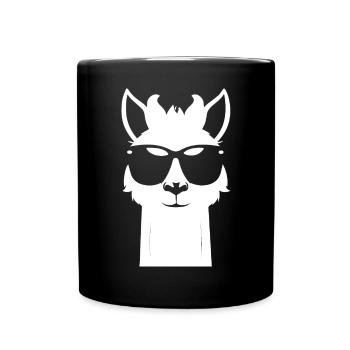 Lustiges Alpaka mit Sonnenbrille Coole Alpakas - Tasse einfarbig - Schwarz - Vorne