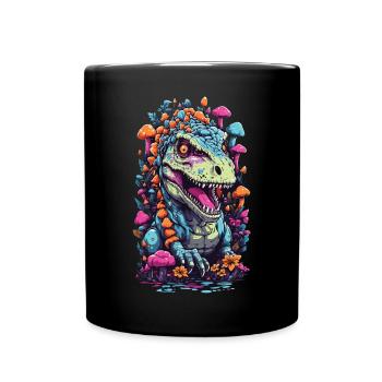 Psychedelic Dinosaur Mushroom Weirdcore Art - Full Colour Mug - black - Front