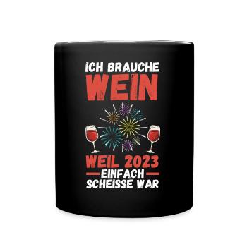 Neujahr Wein Feuerwerk Silvester 2024 - Tasse einfarbig - Schwarz - Vorne