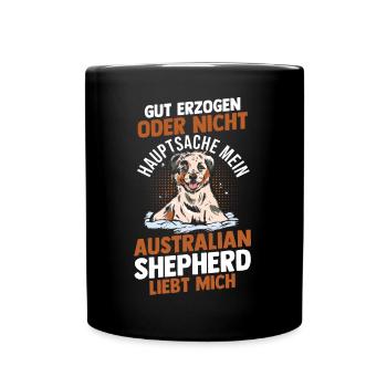 Australian Shepherd Hund Aussie - Tasse einfarbig - Schwarz - Vorne