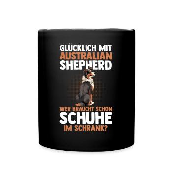 Australian Shepherd Hund Aussie - Tasse einfarbig - Schwarz - Vorne