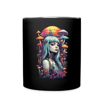 Spiritual Mushroom World Goa Girl Design - Full Colour Mug - black - Front