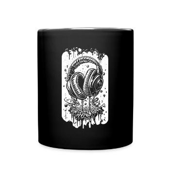 Comic Kopfhörer mit Tropfen - Tasse einfarbig - Schwarz - Vorne