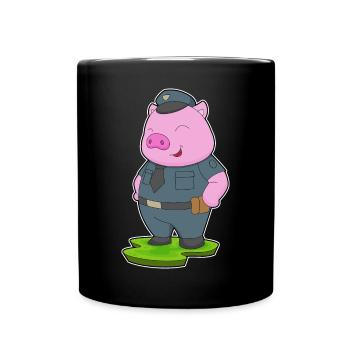 Schwein Polizist Polizei - Tasse einfarbig - Schwarz - Vorne