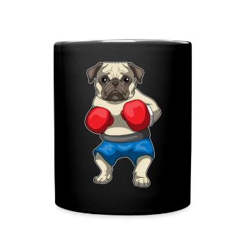 Mops Boxer Boxhandschuhe Boxen - Tasse einfarbig - Schwarz - Vorne