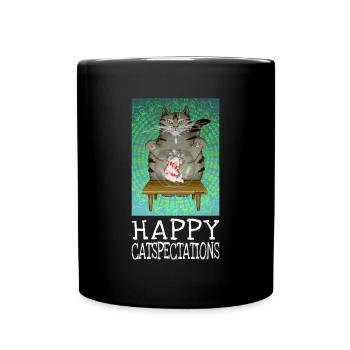 Happy Catspectations - Motivational tabby cat art - Full Colour Mug - black - Front