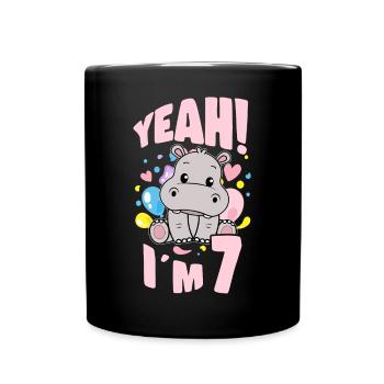 7 ans Bday Party 7ème anniversaire fille hippopotame - Mug uni - noir - Devant