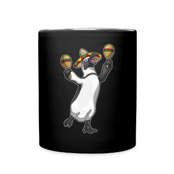 Pinguin Musiker Rassel Musik - Tasse einfarbig - Schwarz - Vorne