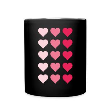 Muster mit vielen Herzen - Tasse einfarbig - Schwarz - Vorne