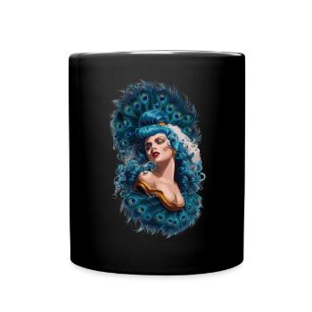 Exotische Fantasie Gefiederter Pfau Kunst - Tasse einfarbig - Schwarz - Vorne