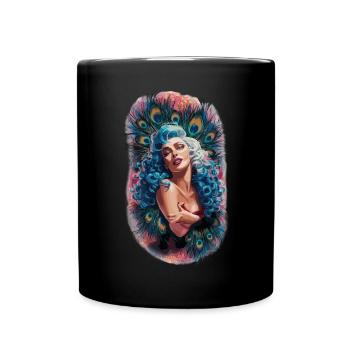 Exotische Fantasie Gefiederter Pfau Kunst - Tasse einfarbig - Schwarz - Vorne