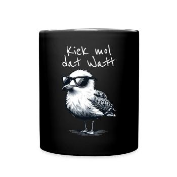Kiek mol dat Watt Wattwanderer Möwe Spruch - Tasse einfarbig - Schwarz - Vorne