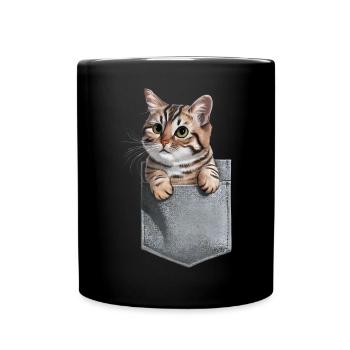 Balinesische Katze in der Tasche Geschenk - Tasse einfarbig - Schwarz - Vorne