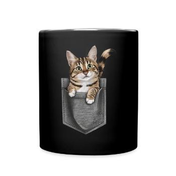 Amerikanische Bobtail-Katze in der Tasche Geschenk - Tasse einfarbig - Schwarz - Vorne