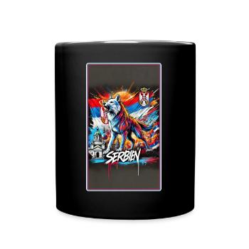 Serbia wolf national flag design - Full Colour Mug - black - Front