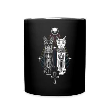 Two Bastet Cats Duality Ankh Cat Goddess - Full Colour Mug - black - Front
