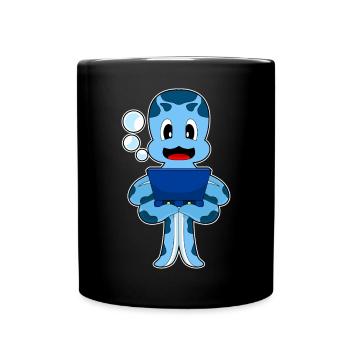 Krake Laptop - Tasse einfarbig - Schwarz - Vorne
