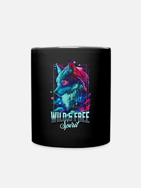 Wolf Wolf Head Predator Wilderness Neon Colorful Art - Full Colour Mug - black