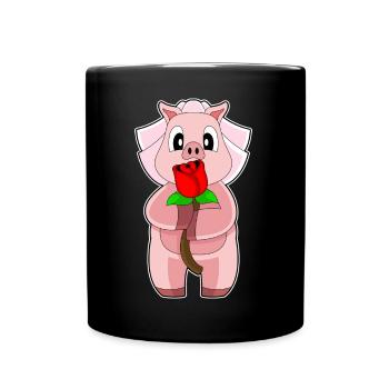 Pig Bride Rose Wedding - Full Colour Mug - black - Front