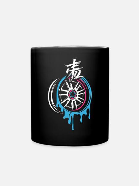 Schmelzende JDM-Felge mit Kanji – Tuning-Style - Tasse einfarbig - Schwarz