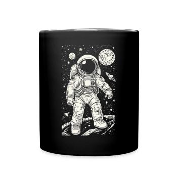 Astronaut auf dem Mars mit Sternen und Planeten - Tasse einfarbig - Schwarz - Vorne