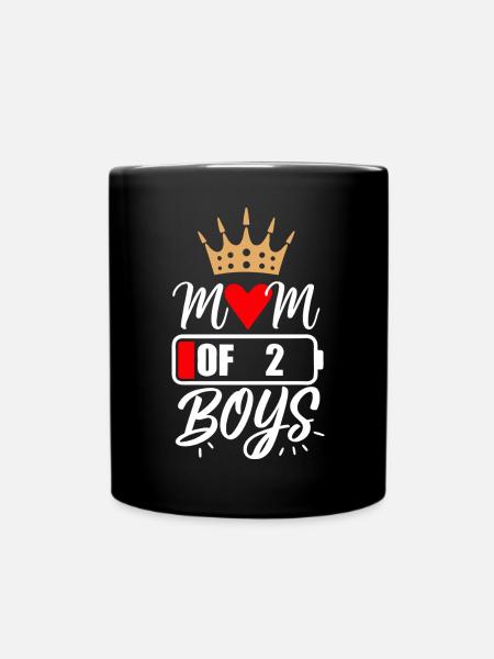Mom of 2 Boys with love heart and Crown - Tasse einfarbig - Schwarz