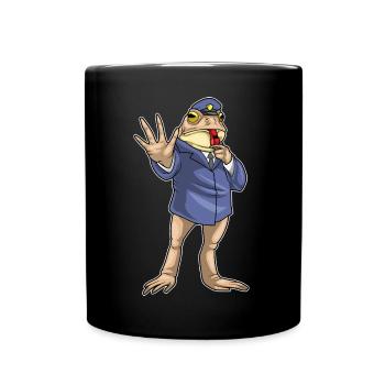 Frosch Polizist Trillerpfeife Polizei - Tasse einfarbig - Schwarz - Vorne