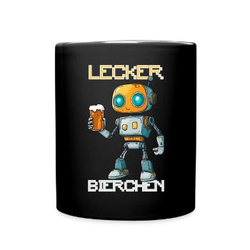 Lecker Bierchen X Roboter mit Bier lustiges - Tasse einfarbig - Schwarz - Vorne