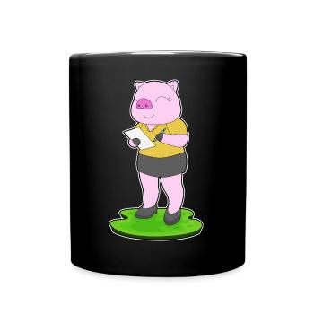 Schwein Sekretärin Papier Büro - Tasse einfarbig - Schwarz - Vorne
