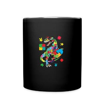 T Rex Dinosaur Autism Awareness Puzzle Piece - Full Colour Mug - black - Front