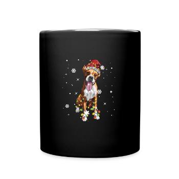 Boxer Christmas Dog Light T Shirt - Full Colour Mug - black - Front