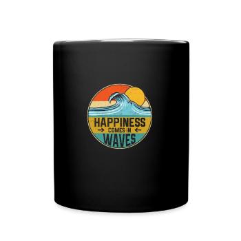 Happiness Comes In Waves Cool Vintage Surfer - Full Colour Mug - black - Front