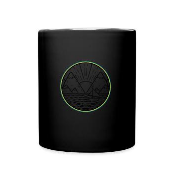 Round logo with sea, mountains and sun - Full Colour Mug - black - Front