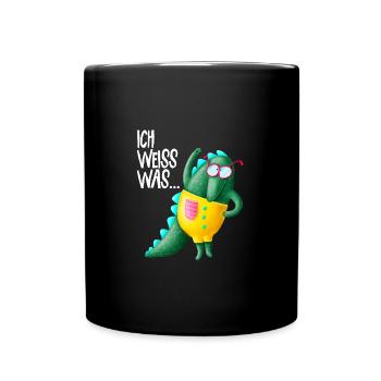 Ich weiss was | Schüler Krokodil lustiger Drache - Tasse einfarbig - Schwarz - Vorne