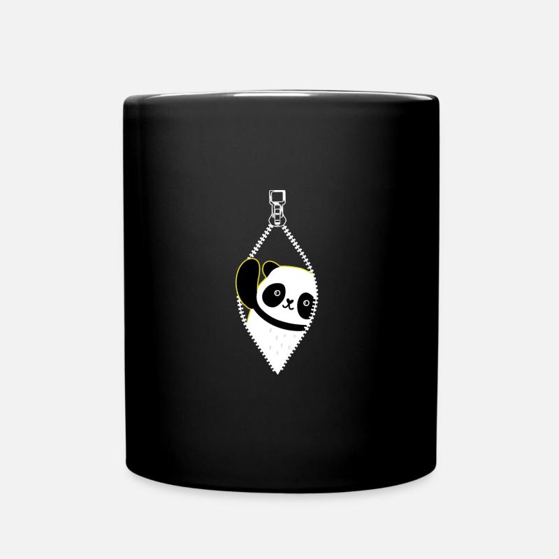 Panda aus dem Reißverschluss - Tasse einfarbig - Schwarz