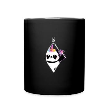Einhorn Panda T-Shirt mit Reißverschluss - Tasse einfarbig - Schwarz - Vorne