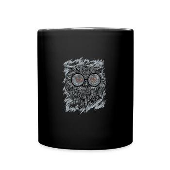 Chouette à lunettes dessinée en noir et blanc - Mug uni - noir - Devant
