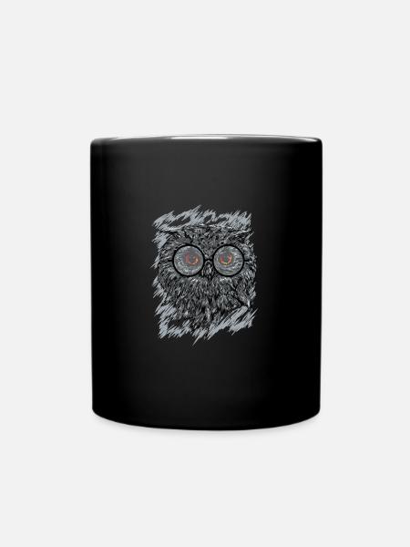Chouette à lunettes dessinée en noir et blanc - Mug uni - noir
