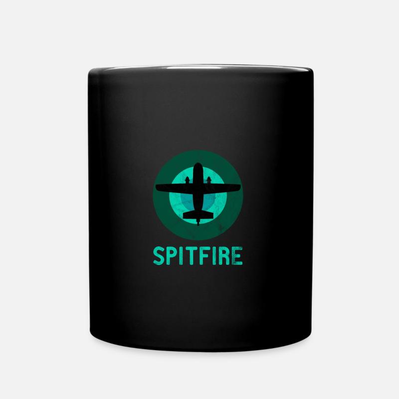 Spitfire Airplane Retro Vintage Jet Aviator - Full Colour Mug - black