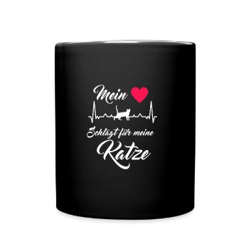 Kater Katze Hertz Stubentiger Geschenk - Tasse einfarbig - Schwarz - Vorne
