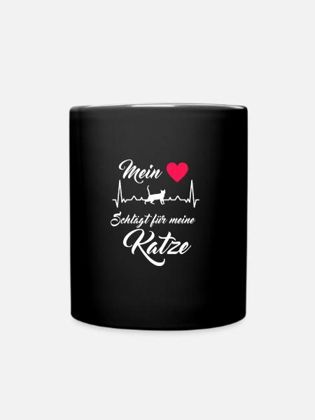 Kater Katze Hertz Stubentiger Geschenk - Tasse einfarbig - Schwarz