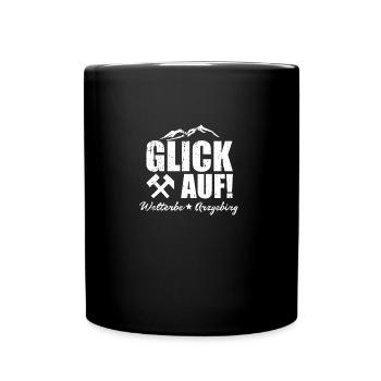Welterbe Erzgebirge auf sächsisch Sachsen Ossi - Tasse einfarbig - Schwarz - Vorne