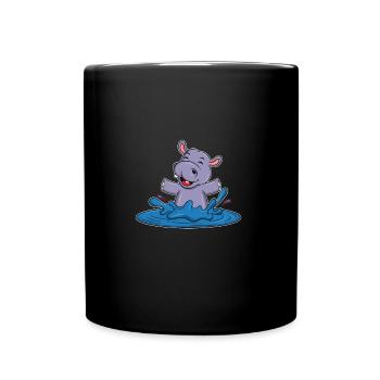Cute Hippo In A Water Puddle Christmas Kid Gift - Full Colour Mug - black - Front